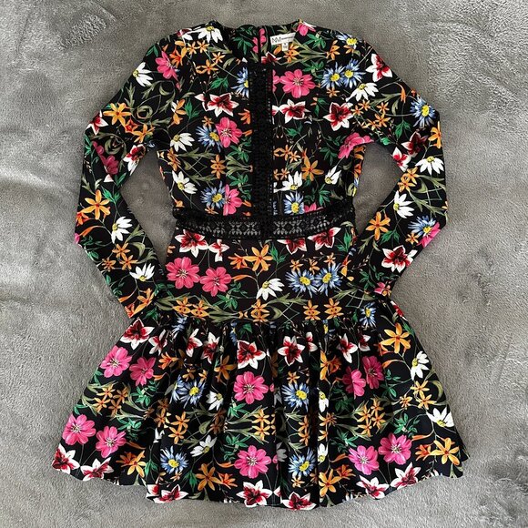 Neiman Marcus Dresses & Skirts - Neiman Marcus Floral Long Sleeve Tiered Mini Dress Women's SMALL Dark Romantic